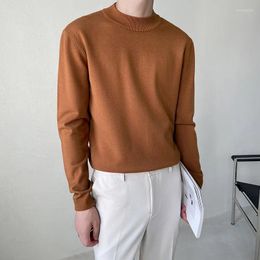 Men's Sweaters 2024 Autumn Half High Neck Sweater Korean Edition Youth Solid Colour Casual Simple Fit Knitted