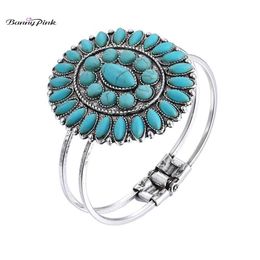 Bangle Banny Pink Indian Stone Beads Statement Charms Bangle Bracelet For Women Vintage Spring Metal Handcraft Bracelet Bangle Pulseras 240125