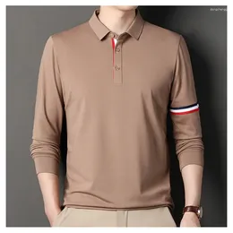 Men's Polos MLSHP Spring Autumn Polo Shirts Luxury Long Sleeve Solid Colour Business Casual Loose Male T-shirts Fashion Man Tees 4XL