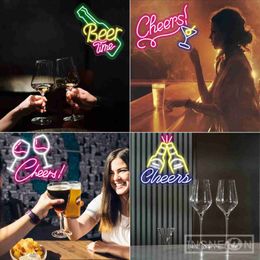 LED Neon Sign Beer Neon Sign Lights for Bar Cheers Neon Signs for Wall Decor Neon Light Bar Led Light Bar Aesthetic Decor Home Neon Lamp Signs YQ240126