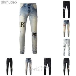 Designer Jeans Men Letter Brand White Black Rock Revival Trousers Biker Pants Man Pant Broken Hole Embroidery Size 28-40 Quality Top QFLT