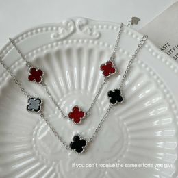 Original 1to1 Van C-A Price S925 sterling silver high version red and black agate four leaf clover bracelet light luxury lucky grass