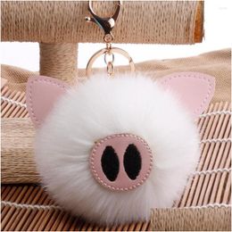 Keychains & Lanyards Keychains Pig Nose Keychain Fake Fur Pom Key Chain Women Trinket Car Ring Jewelry Gift Fluffy On Bag Drop Delive Dh529