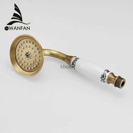 Bathroom Shower Heads Shower Heads Antique Brass Bathroom Hand Held Shower Sprayer Head With Luxury Ceramics Bath Round Rainfall Shower Faucet HJ0527K YQ240126