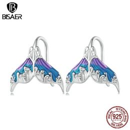 Earrings BISAER 100% 925 Sterling Silver Fantasy Mermaid Tail Earrings BluePurple Gradient Enamel For Romantic Women Party Fine Jewelry