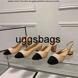 high quality Channel Slingback Classic Pearl Nude Black Women Shoes Intrelocking c Cap Toe Flats Pumps Beige Sandals Two Tone Sling Back Early Party Dress Shoe Flats