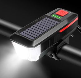 LED Solar bicycle light USB Rechargeable Front Lights with Horn Outdoor Cycling Head Lights IP65 Waterproof Cycling bike Lamp accessories