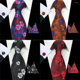 Bow Ties GUSLESON 8CM Mans Floral Tie Silk Jacquard Necktie Gravata Handkerchief Cufflinks Wedding Set For Men Formal Party