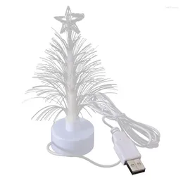 Christmas Decorations Mini LED Tree Night Light Color Changing Fiber Optical USB Connection Lamp Festival Decor For Bedroom