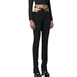 Women's Pants 2024 Autumn Streetwear Joggers Trousers Leather Belt Patchwork Mesh Black Pencil Women High Quality