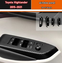 Car Styling Black Carbon Decal Car Window Lift Button Switch Panel Cover Trim Sticker 4 Pcs/Set For Toyota Highlander 2015-2021