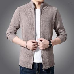 Men's Sweaters Coat Cardigan 200% Knitted Pure Wool Winter Young And Middle-aged Zipper Stand Collar Thickened Sweater