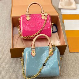 Mini Chain Pillow Bag Lacquer Leather Handbag Designer Shoulder Bags Fashion Letter Print Pouch Zipper Open Women Crossbody Purse High Quality Clutch