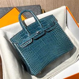 Designer Crocodile Leather Handbag Handmade 7A Cowhide High gloss American 25CM Fully Handmade Luxury Women's High8GAZ