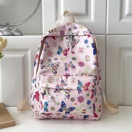 School Bags Casual Book Nylon Large Capacity Cute Fashion Lady Student Schoolbag Butterflies Print Simple Floral For Teenage Girls