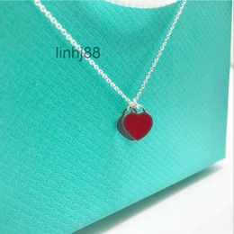 Pendant Necklaces Designer Necklace Love Female Sterling Silver Red Heart Enamel Blue Clavicle Chain with Box YPGI