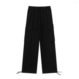 Men's Pants Regular Fit Men Retro Style Cargo With Elastic Waist Wide Leg Multi Pockets For Four Seasons Comfort Work