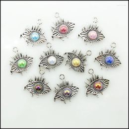 Charms 10 Fire Eye Antique Silver Plated Retro Mixed Round Acrylic Pendants 21x22mm