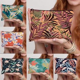 Cosmetic Bags Fashion Women's Makeup Pouch Leaf And Floral Design Travel Pocket Children's Pencil Bag Large Capacity Finishing Wash