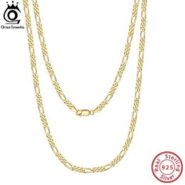 ORSA JEWELS Handmade Italian 3.m Diamond-Cut Figaro Chain Necklace 18K Gold over 925 Sterling Silver Men Woman Jewellery SC34 240118