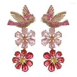 Dangle Earrings Colorful Flower Booms Bird For Women Wedding Party Bridal Jewelry Boucle D'oreille Femme Gift