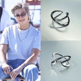 Band Rings 2022 K-pop New PROOF Album RM Nam-joon Kim with The Same Cross Zircon Ring Double-layer Opening Accessories Women's Jewelry Gift 240125