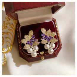 Charm Stud Earrings for Women S Needles Cubic Zirconia Elegant Vintage Purple Gems Bunch of Grapes Ear Studs Jewellery