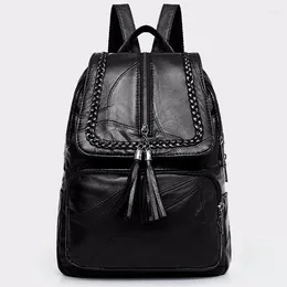 School Bags 2024 Women's PU Leather Backpack Bag Classic Black Waterproof Travel Multi-function Shoulder