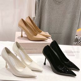 Wedding patent leather Pumps heel 9.5cm high pointed toe stiletto Heeled Evening White slip-on shoes women's Luxury Designers factory footwears with box