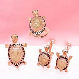 Sets 585 Purple Gold Plated 14K Rose Gold Creative New In Light Luxury Turtle Jewellery sets crystals earrings for women Ring Necklace