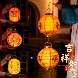 DIY Glowing Paper Lantern Chinese Year Classical Red LED Light Spring Festival 2024 of The Dragon Hanging Decor 240119