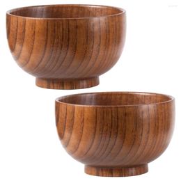 Dinnerware Sets 2 Pcs Rice Bowl Wooden Salad Bowls Fruit For Kitchen Counter Japanese-style Bread