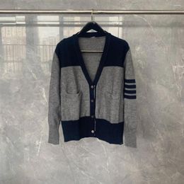 Men's Sweaters Men Sweater School Style Colour Matching Cardigan Four Stripes V-neck Wool Knit Everything With Loose Coat