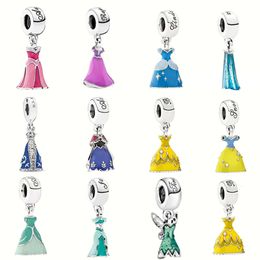 Real Sterling Sier Charm Princess Peadant Belle Dress Herocross Fit Original Charm Bracelet Women Jewellery