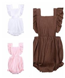 Ins Kids Clothes Baby Girls Rompers Infant Ruffles Flutter Sleeve Jumpsuits Newborn Backless Lace Up Onesies Child Solid Bodysuit 9335517