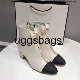 CChanel Boots Chanells Chanelity Fashion Leather Pearl Women Chain Tasselboots Chunky Heel Solidcolor Short Boots