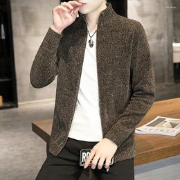 Men's Sweaters Knitted Cardigan 2024 Autumn Outer Wear Solid Color Sweater Chenille Jacket Base Shirt