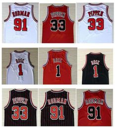 College Wears Mens Sports Shirts 1Derrick Rose Jersey The Worm 91 Dennis Rodman Red White Black 33 Scottie Pippen Jerseys Stitc2973385