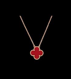 Original 1to1 Van C-A Four High Edition Leaf Grass Necklace Female Plated 18K Gold Red Jade Medal Agate White Beige Lucky Double Sided Pendant Collar ChainKAPQ