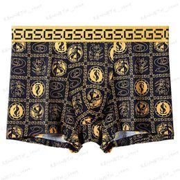 Underpants Summer Thin Men's Underwear Ice Silk Breathable Retro Fashion Printed Antibacterial Underwear Boxer Briefs Bag L/XL/XXL/3XL/4XL T240126