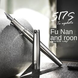 517S Hongdian Metal Stainless Steel Silver Fountain Pen EF/F/Bent Nib Excellent Writing Gift Ink Pen for Business Office Home 240125