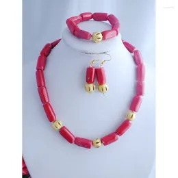 Necklace Earrings Set Amazing Red Coral Beads Wedding African Nigerian Artificial Sets 20"