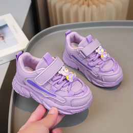 Purple Leather Sports Shoes First Walker Spring Non-Slip Running Shoes for Kids Boys Girls Casual Sneakers Outdoor Children 2024 New Baby Walking Shoes Size 21-30
