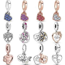 Rose Love You Infinity Pave Tilted Heart Family Treependant Beads Sterling Sier Charms Fit Fashion Bracelet Jewelry