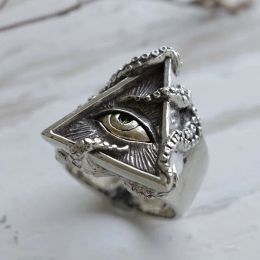 Vintage Octopus Adsorption All Seeing Eye Cool 14K White Gold Biker Men Women Masonic Ring Jewellery