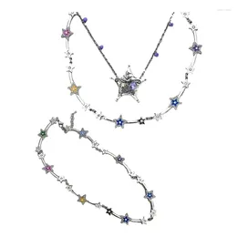 Pendant Necklaces Colorful Stackable Star Necklace Y2k Aesthetic Women Cool Hip Hop Kpop Pentagram Chain