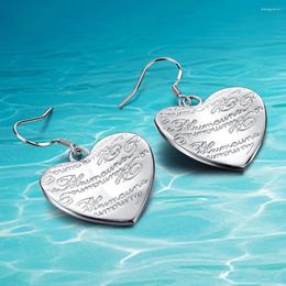 Dangle Earrings 925 Sterling Silver Heart Women Korean Love Heart-shaped Lettering Glamour For Gift