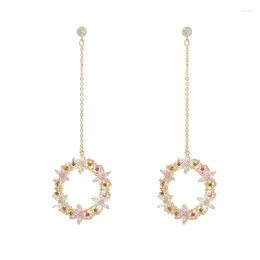 Stud Earrings S925 Silver Needle Flower Cluster Round Sparkling Zircon With Garland For Allergy Resistant Women Earring