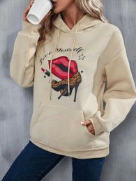 Women's Hoodies Sweatshirts Love Yourself Red Lip Lipstick High Heels Design Hoody Woman Fashion Casual Hoodie Creative Street Pullovers Female Clothes T240126