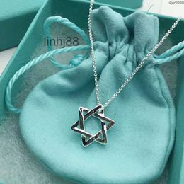 Pendant Necklaces t Necklace Family S925 Sterling Silver Womens Smooth Six Pointed Star Hexagonal Hollowed Out Fashion Light Lu 0OJH